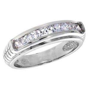 Sterling Silver CZ Wedding Band Sizes 6 7 8 9 10